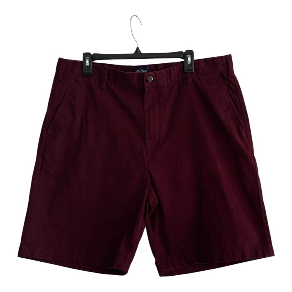 Nautica Men's Flat Front Chino Shorts Wine Color Size 38 Waist